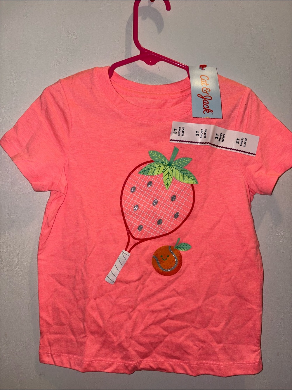 Cat & Jack Coral Pink Strawberry Tennis Graphic Tee